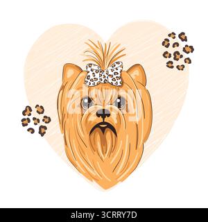 Cane terrier dello Yorkshire. Illustrazione vettoriale di un cucciolo carino con fiocco Illustrazione Vettoriale