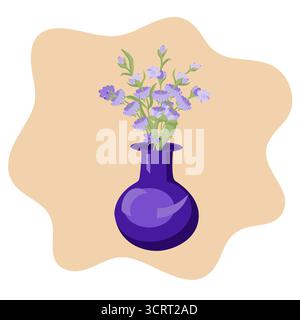 Bouquet di lavanda in vaso su una nuvola di fondo. Illustrazione vettoriale isolata su sfondo bianco. Illustrazione Vettoriale