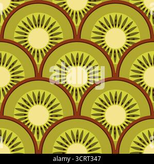 Immagine vettoriale con motivo di frutta tropicale senza cuciture a fette di Kiwi Illustrazione Vettoriale