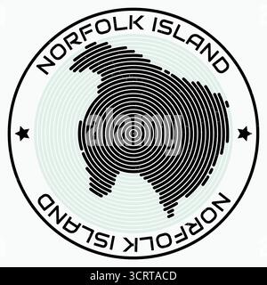 Mappa di Norfolk Island con titolo rotondo. Anelli a forma di paese. Testo dell'Isola di Norfolk intorno alla forma del confine del paese. Illustrazione vettoriale VIBRANT. Illustrazione Vettoriale