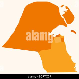 Mappa del Kuwait con le regioni. Solo una semplice mappa di confine con la divisione della regione. Tavolozza dei colori arancione. Illustrazione Vettoriale