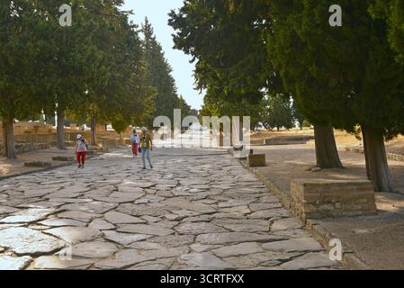 Strade della città romana di Italica, situata nella città di Santiponce nella provincia di Siviglia, Andalusia, Spagna Foto Stock
