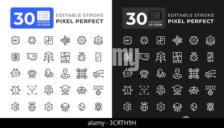 Le moderne icone dell'interfaccia utente di linea della tecnologia sono impostate per la modalità luce e buio Illustrazione Vettoriale