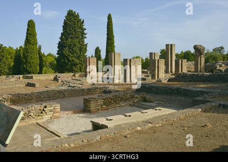 La Casa Exedra della città romana di Italica, situata nella città di Santiponce nella provincia di Siviglia, Andalusia, Spagna. Foto Stock