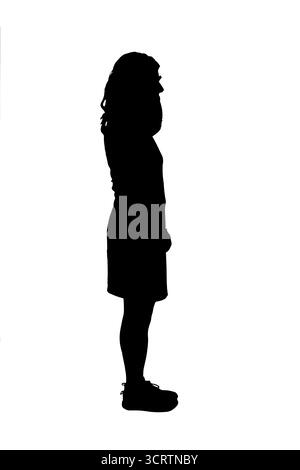 sagoma della vista laterale di una donna puzzolente che mostra un saluto militare Foto Stock