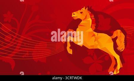 Cavallo poligonale su sfondo rosso ispirato al nuovo anno cinese Illustrazione Vettoriale