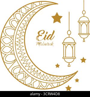 EID Mubarak Arabic Calligraphy Icons Vector Set – celebrazione islamica, tipografia e simboli decorativi per il saluto e il design festivo Illustrazione Vettoriale