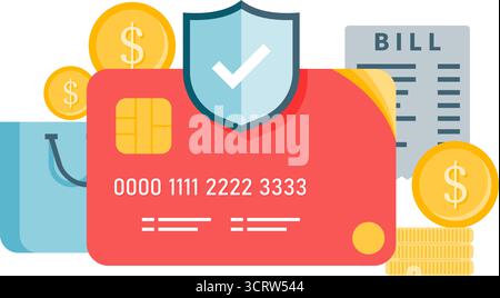 protezione garantita per le transazioni online con carte di credito Illustrazione Vettoriale
