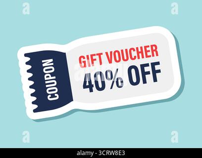 Icona con un buono regalo in stile piatto. 40% di sconto sull'illustrazione vettoriale su sfondo isolato. Il buono promozionale firma il concetto aziendale. Illustrazione Vettoriale