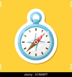 Icona dell'adesivo bussola in stile piatto. Illustrazione vettoriale dell'apparecchiatura di navigazione su sfondo isolato. La posizione geografica indica il concetto di business. Illustrazione Vettoriale