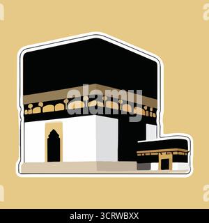 Illustrazione vettoriale Kaaba con Kiswah nero e oro, architettura sacra islamica, punto di riferimento della Mecca, Arte religiosa Design Illustrazione Vettoriale