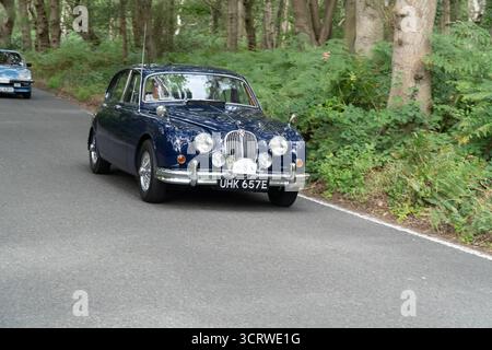 Jaguar mk II, Mark 2 3,4 che guida su una corsia di campagna Foto Stock