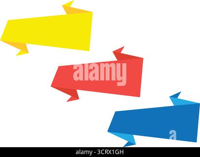 Set nastri per striscioni colorati Origami - grafica promozionale ed etichette Illustrazione Vettoriale