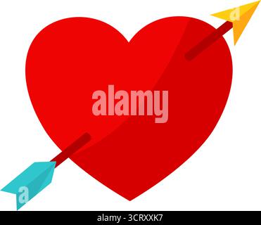 Cuore trafitto dallo stile a freccia piatta di cupido Illustrazione Vettoriale