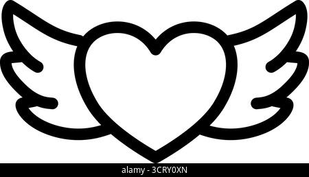 Cuore volante con ali in stile doodle da schizzo - icona vettoriale Illustrazione Vettoriale