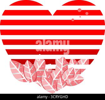 Cuore rosa pastello con foglie decorative Illustrazione Vettoriale