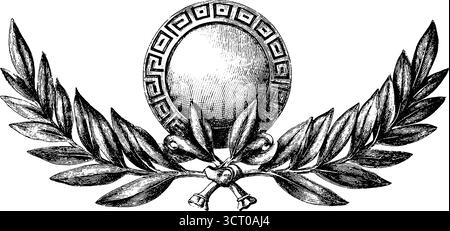 Bordo chiave greco e motivo con incisione a corona d'alloro per decorazioni classiche. Illustrazione Vettoriale