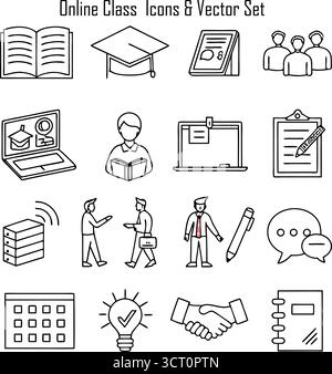 Concetto di classe online con apprendimento digitale, classe virtuale, istruzione remota e moderna tecnologia di apprendimento a distanza Illustrazione Vettoriale