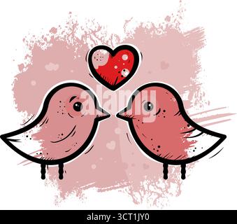 simpatici uccelli con illustrazione vettoriale del cuore Illustrazione Vettoriale