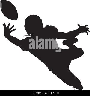 Silhouette di un giocatore di football americano che salta palla alta. Illustrazione della silhouette. Illustrazione vettoriale. Simbolo icona. eps 10 Illustrazione Vettoriale