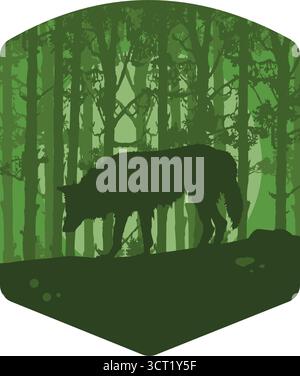 illustrazione vettoriale di wolf in forest silhouette Illustrazione Vettoriale