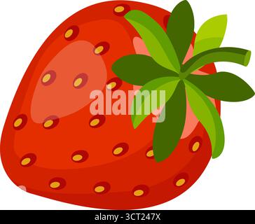 Fragola intera rossa matura. Bacca rossa brillante. Fragole estive disegnate a mano stile piatto alla moda isolate su sfondo trasparente. per adesivi, menu, app, poster, design. Illustrazione vettoriale Illustrazione Vettoriale