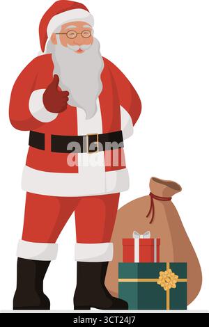Ritratto di un Babbo Natale felice che regala un pollice, isolato su sfondo bianco Illustrazione Vettoriale