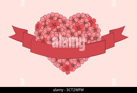 fiori, a forma di cuore, nastro in primo piano Illustrazione Vettoriale