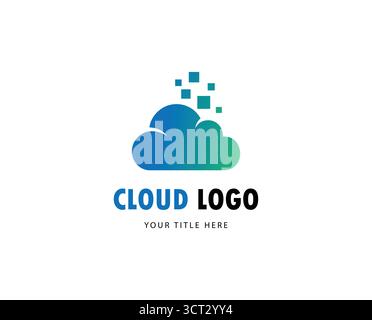 Design del logo cloud con blocchi di dati digitali, branding della moderna tecnologia di cloud computing per i servizi online Illustrazione Vettoriale