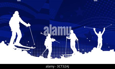 Silhouette da sci su sfondo invernale astratto Illustrazione Vettoriale