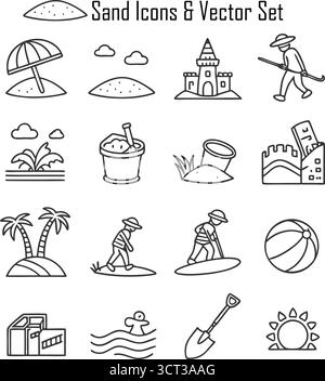 Illustrazione minimalista delle icone di sabbia, concetto di deserto e spiaggia, design vettoriale per l'interfaccia utente e l'uso grafico Illustrazione Vettoriale