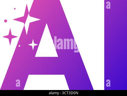 Logo astratto ai con sfumatura blu viola e stelle Illustrazione Vettoriale