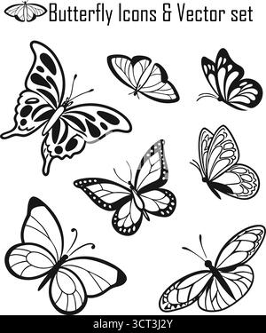 Set icone farfalla: Collezione vettoriale di insetti colorati, simboli natura e fauna selvatica Illustrazione Vettoriale