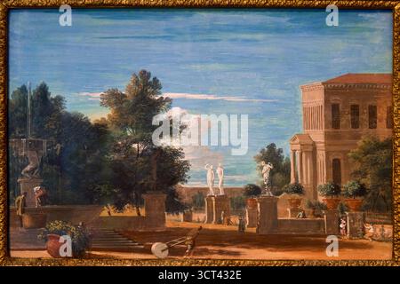 MARCO RICCI (Belluno, 1676 - Venezia, 1730), veduta del parco di una villa, veduta dei giardini di una villa, secondo-terzo decennio del Settecento Foto Stock