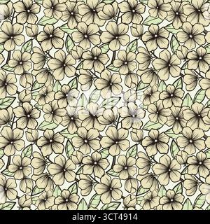 Sfondo senza cuciture con rami di alberi in fiore in bianco e nero Illustrazione Vettoriale