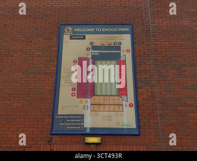 Una mappa dello stadio di Ewood Park, sede del Blackburn Rovers Football Club nel Lancashire, Regno Unito Foto Stock