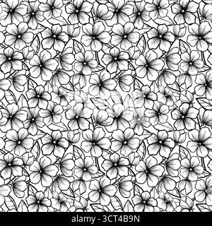 Splendido sfondo bianco e nero monocromatico senza cuciture con fiori Illustrazione Vettoriale