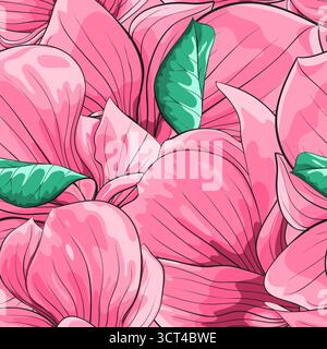 Splendido sfondo senza cuciture con rami di alberi magnolia in fiore Illustrazione Vettoriale