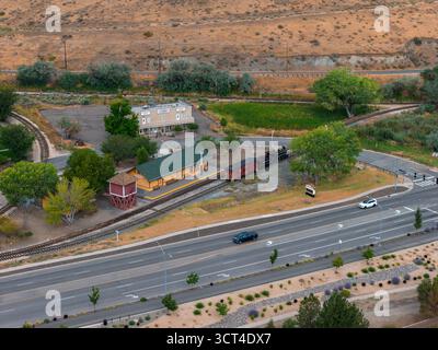 Vista aerea della storica stazione ferroviaria di Carson City, Nevada, Stati Uniti Foto Stock