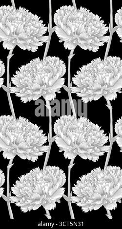 Splendido sfondo monocromatico, bianco e nero senza cuciture con garofano. Illustrazione Vettoriale