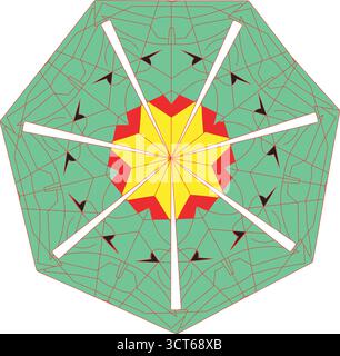 Decorazioni floreali colorate con motivo a cerchio etnico Illustrazione Vettoriale