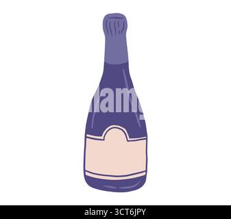 Illustrazione vettoriale della bottiglia di vino Champaign Cartoon. Bevanda alcolica per festeggiare Natale, compleanno, matrimonio Illustrazione Vettoriale