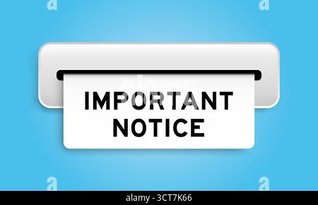 Banner coupon bianco con avviso importante della macchina su sfondo blu Illustrazione Vettoriale