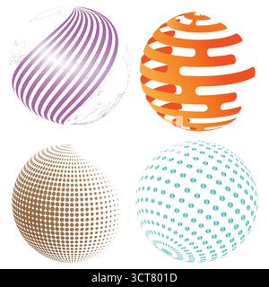Set di design a sfera 3D astratto colorato Modern Geometric Globe Shapes Collection Illustrazione Vettoriale