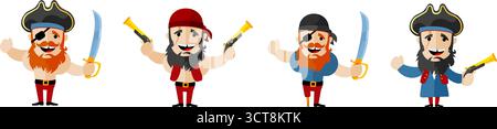 set di caratteri dei pirati dei cartoni animati - illustrazione vettoriale Illustrazione Vettoriale