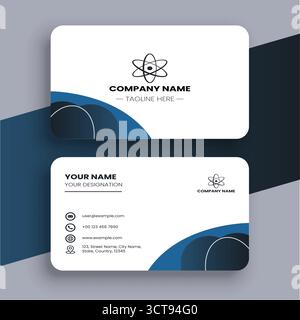 Moderno modello di biglietto da visita blu e bianco Illustrazione Vettoriale