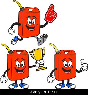 Set 04 Mascotte per bombolette gas, illustrazioni disegnate a mano di maschere per bombolette gas in varie posizioni. Illustrazione Vettoriale