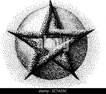 Intricate opere tratteggiate che creano un design a pentagramma per l'arte e l'arredamento spirituale. Illustrazione Vettoriale