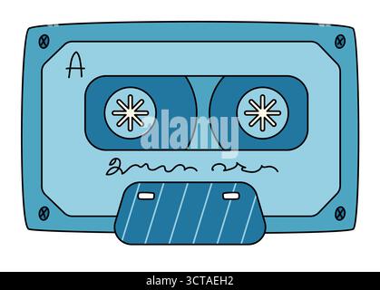 Adesivo con cassetta blu retrò Groovy Illustrazione Vettoriale