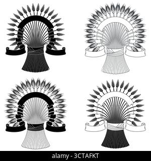 Orecchie di grano circondate da pergamena, Sheaf of Cereal from an Organic Farm, Field Product for Flour making Illustrazione Vettoriale